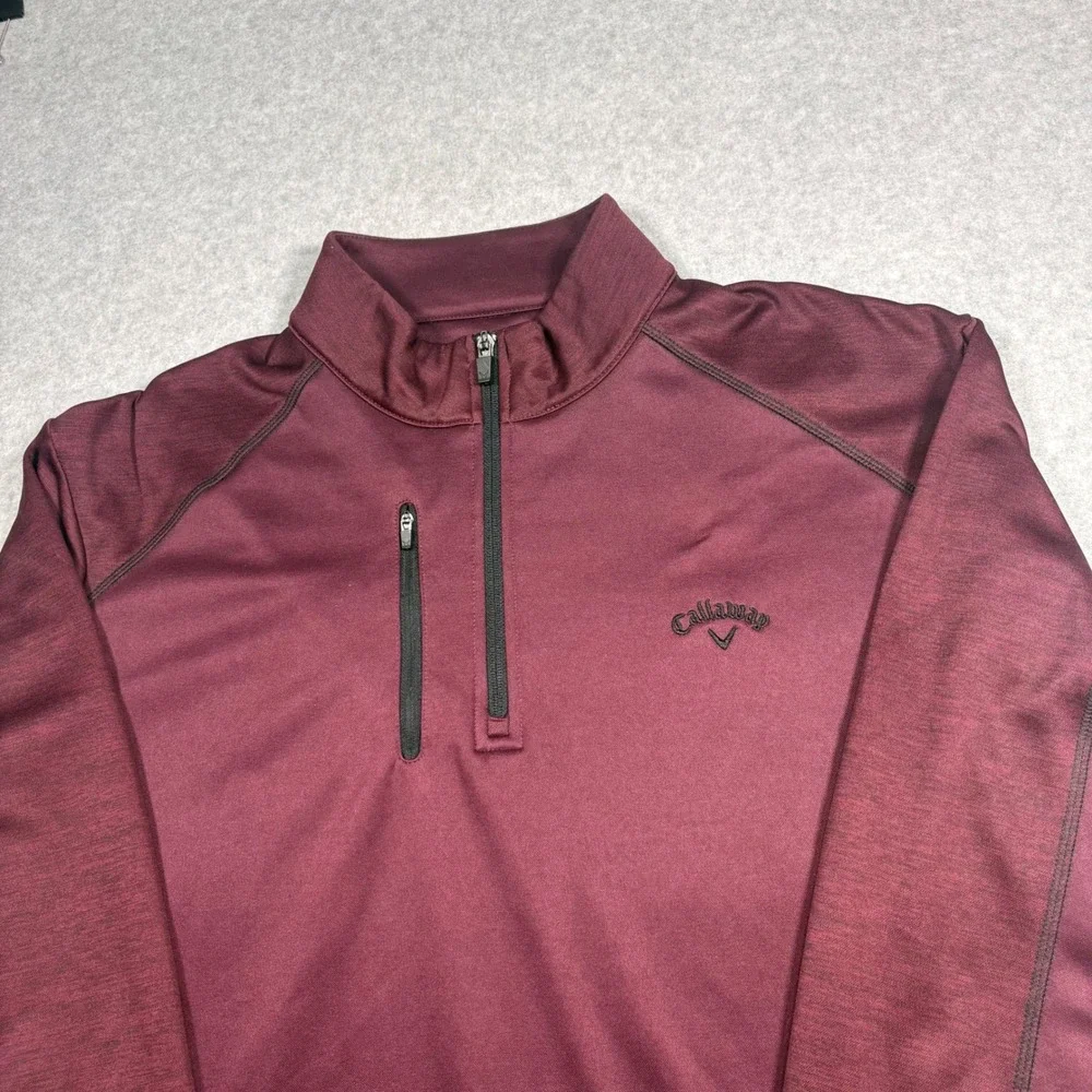 Callaway Mens XL Burgundy Heather Quarter Zip Golf Pullover Long Sleeve Jacket